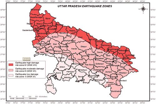 Map of UP Earthquake Zones Table I: List of districts of Uttar Pradesh falling in Earthquake Damage Risk Zones (on the basis of Vulnerability Atlas of India by BMTPC) Districts completely Districts