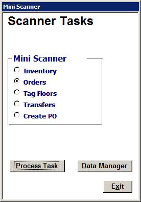 Create Purchase Order From the Scanner Tasks Screen select the radio button next to Create PO and click the