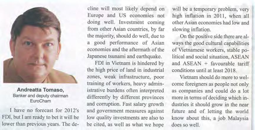 A LOOK BACK A Challenging environment Deputy Chairman Eurocham Andreatta Tomaso Eurocham Business Index 2012 indicated only 38% Good