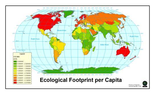 This model gives an idea about the amount of biologically productive land and water area required to produce all the resources needed by the population for its consumption and