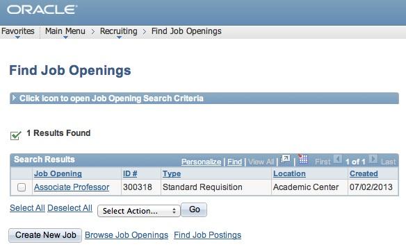Page 29 of 45 Once you receive the results of your search, click on the job title. You will be placed in the Job Opening screen.