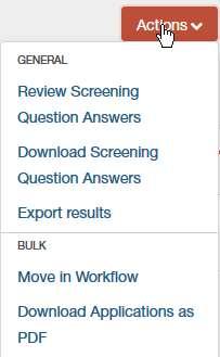 Move Applicants in Bulk From the Applicants tab: 1. Check the box next to each applicant you want to move to a specific workflow (checked applicants must be in the same current state). 2.
