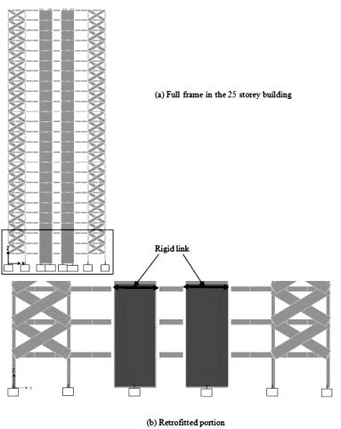 The robust retrofit scheme applied in this study involves retrofitting of all three vulnerable components i.e. shear wall, wide column and T-beam-wide-column joints while keeping their proportion identical to the reference studies.