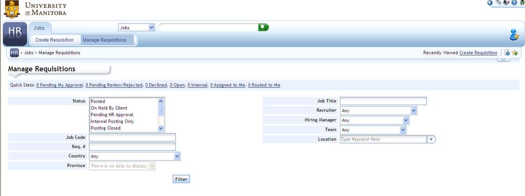 Enter as much or as little search criteria as needed into the search form that is displayed. Click Filter to run the search. The results are displayed in the table below.