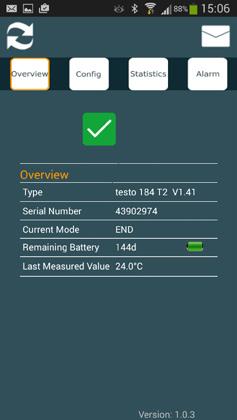 testo 184 App Reading out Near Field Communication (NFC) allows the reports