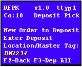 3. Enter the Master Tag to deposit, or press F3 to deposit all picked items. 4. Scan a master tag label.