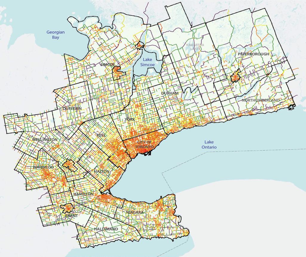 Average Travel Speed Kilometres per Hour Many arterial roads within the GTHA, Niagara Region, and the cities of Barrie, Waterloo, Kitchener, Guelph, Brant, and Peterborough are very