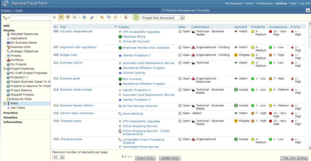 Section 13 Analyzing risks The steering committee can also look at all risks in a scorecard table. Click Display > Risks.