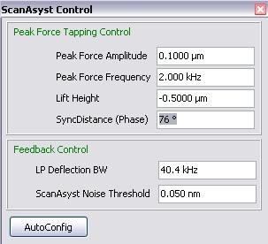 ScanAsyst and PeakForce Tapping: Enabling optional advanced user control Parameters are pre-set by the experiment workspace but can be change by the user.