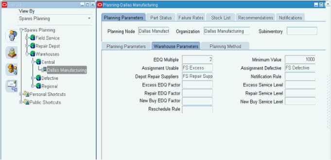11. Enter the Assignment Set for the excess warehouses in the Assignment Usable field of the Warehouse Parameters tab.