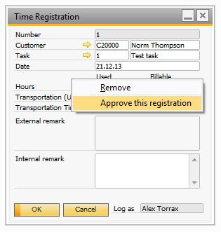 Note that it is possible to create as many time registrations as you like. Once a time registration has been created, it can be altered in any way you like, which can lead to some undesired results.