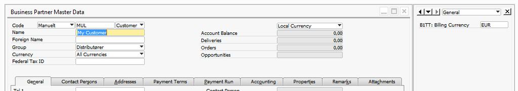 Special option - Control of Billing currencies for Multicurrency customers. By default in the billing wizard the system will create documents to multi (All currency customers) in the local currency.
