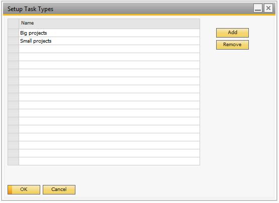 You can specify any number of task types which can be used merely as a categorization used for reporting or, if you wish to be able to send bills to customers based on the registrations made in B1