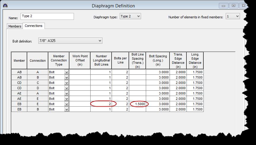 If the user wants to change a piece of data that does not directly impact the FE analysis or results, such as the bolt details in a diaphragm, the Analysis Settings window allows the user to process