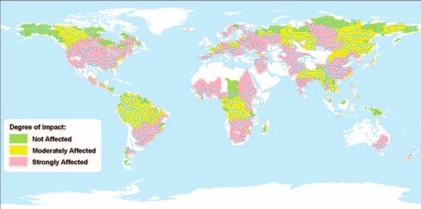 The Indicator Figure A22. Impact classification based on river channel fragmentation and water flow regulation by dams on 292 of the world s large river systems.
