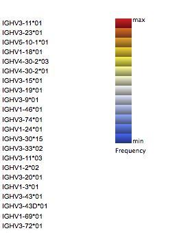 It shows frequent combinations of dominant CDR3s with V-genes.