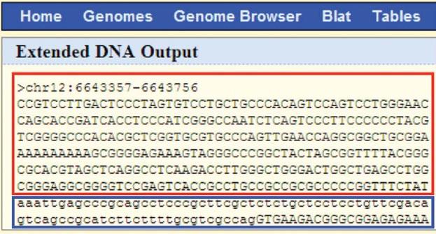 The sequence of the proximal promoter region of your gene of interest will be displayed on screen as shown in B-5. B-5. The following screenshot shows the DNA sequence of the proximal promoter region.