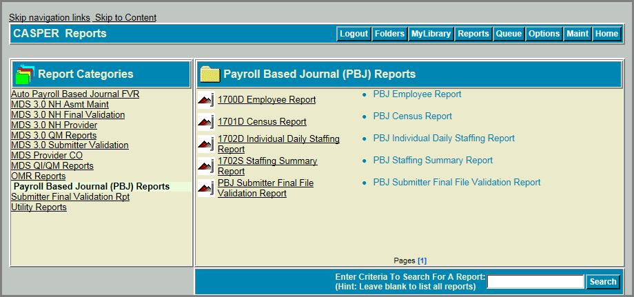 GENERAL INFORMATION The Payroll Based Journal (PBJ) Reports report category is requested on the CASPER Reports page (Figure 12-1). Figure 12-1.