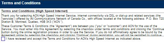 New Customer Orders (Internet) Customers will now be asked to review ACN s Terms