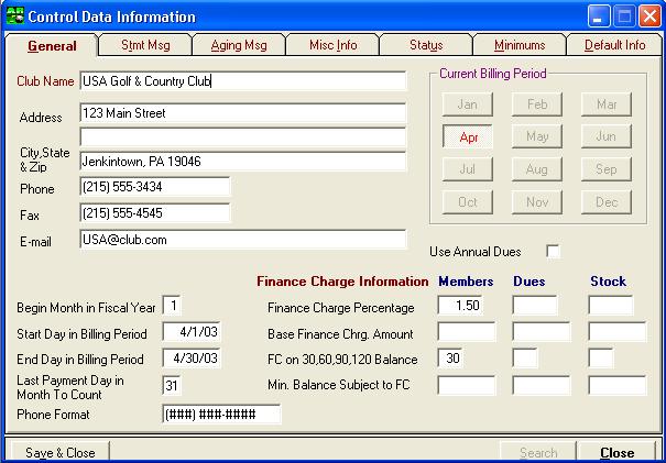 ClubConnect Accounts Receivable User Guide 6. Click the General tab. The General tab appears. 7.