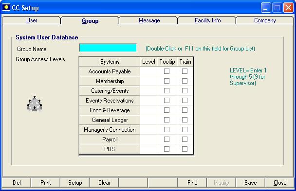 User Guide ClubConnect Accounts Receivable NOTE: To delete an existing user, display the user information on the User tab and click the Del button. 6. When complete, click Save. 7. Click Close.