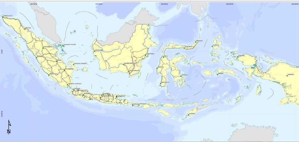 Railways Master-Plan (contd..) a. 12.100 Km National Railways Network on 2030 (Jawa-Bali Island, Sumatera, Kalimantan, Sulawesi and Papua) including 3.800 km urban railways network. b.