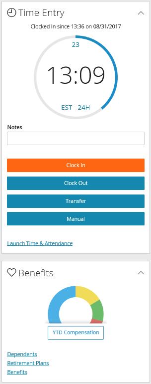 Access Web Time and click in and out from the Time Entry tab.