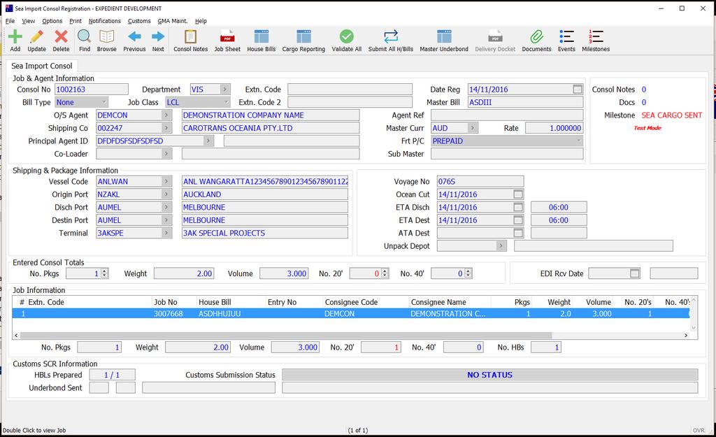 Sea Import Consol Registration Workflow Screen The workflow screen is the current import workflow screen.