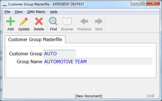 Customer Groups Administration > Job tracking > Customer Groups This screen holds all valid customer groups. This is where you can add specialised customer groups if required.