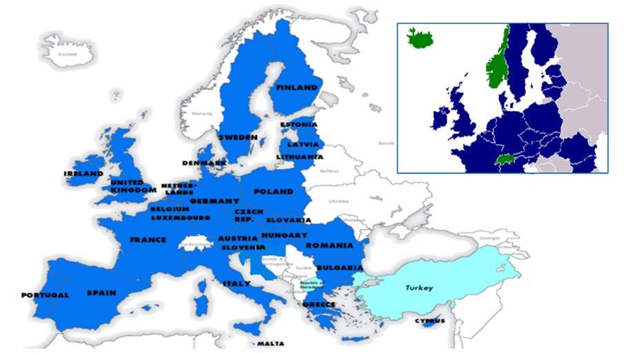 EU + (27) Iceland, Liechtenstein, Norway, Switzerland* = EEA European