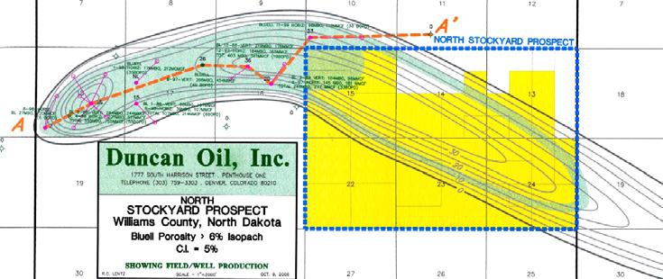 NORTH STOCKYARD OIL FIELD, NORTH DAKOTA EXISTING PRODUCER NORTH STOCKYARD OIL FIELD WELL TRACK PROPOSED EXTENSION WELL North Dakota 3,314 net acres, 34.