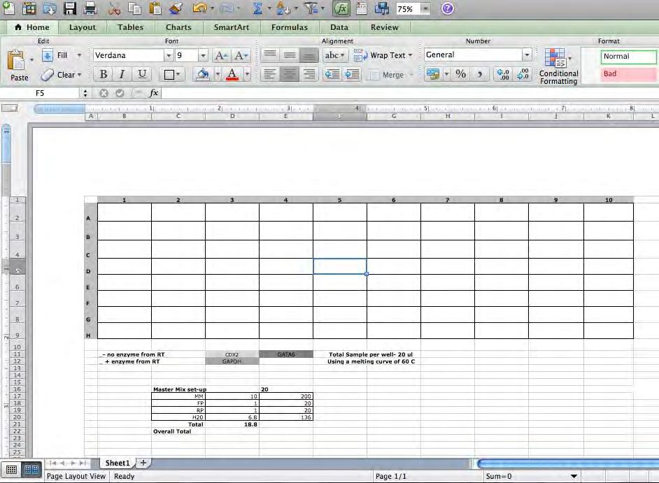 Setup Reaction Guidelines We recommend using excel or some other spreadsheet software to setup your real time plate and master mix reaction amounts prior to using the machine.