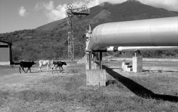 Geothermal Pipelines Typical Geothermal Pipelines, at the Miravalles Geothermal Power Plant, Costa Rica. These pipelines are elevated to allow cattle free access to pasture.
