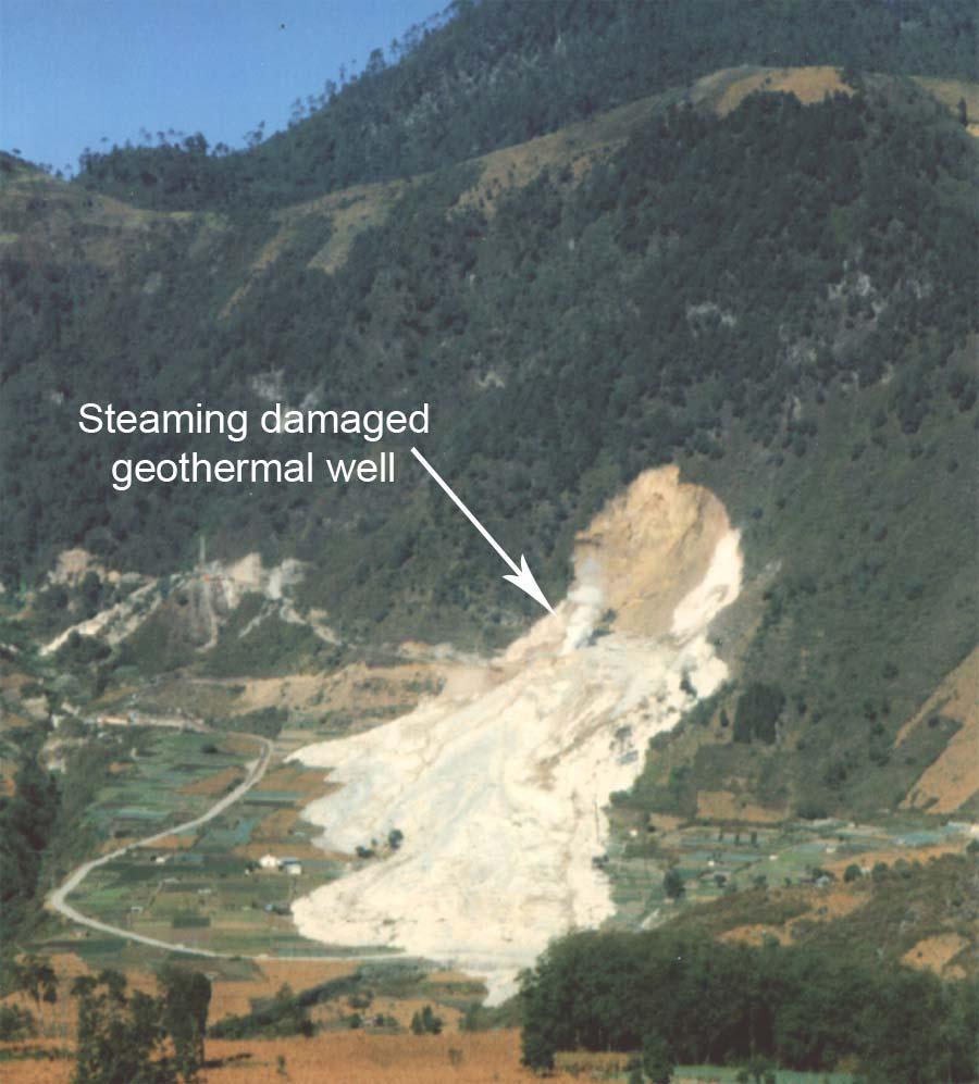 Landslide at Zuni Geothermal Field, Guatemala, probably at least partially caused by poorly designed geothermal extraction well field.