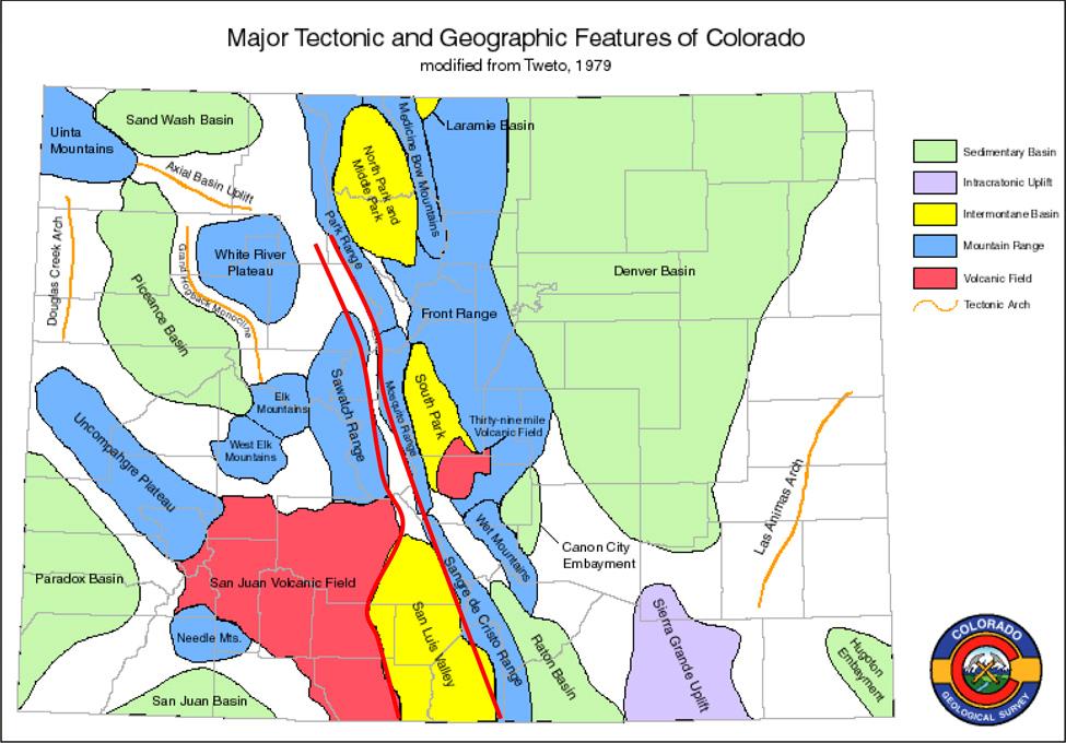 Major Geologic Features in Colorado Map of Major Tectonic and Geographic Features in Colorado 3 The mountain regions of Colorado have a variety of origins and ages which prevent detailed