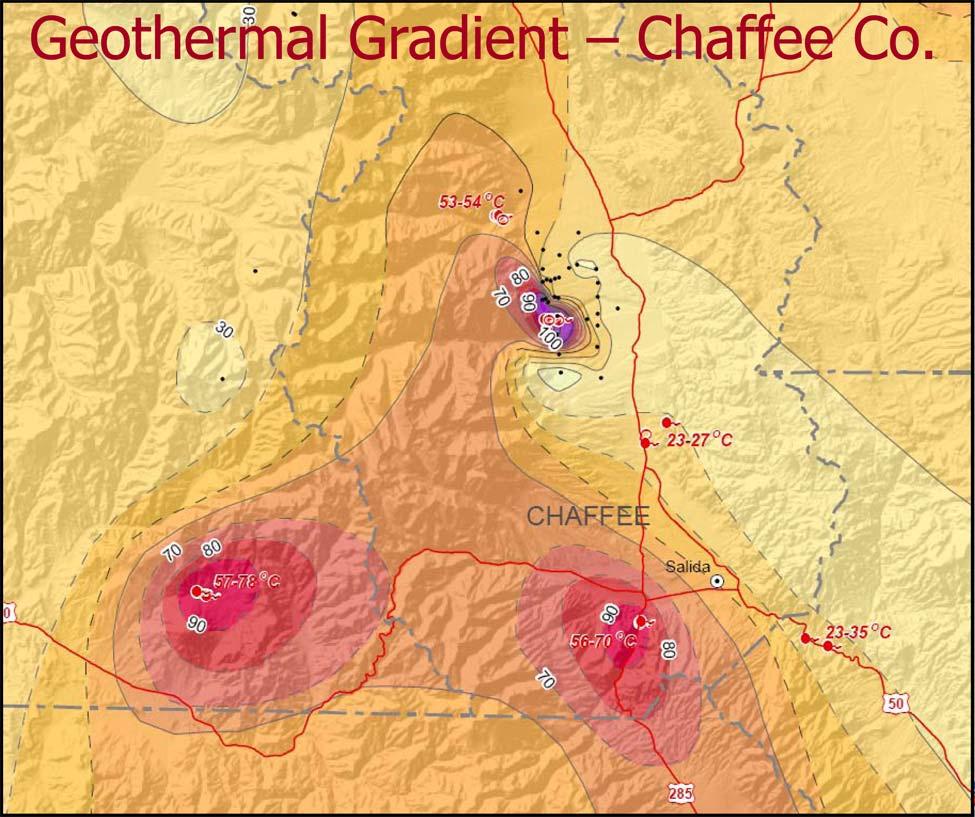 Chafee County Geothermal Gradient Geothermal Gradient Map of the Southern Portion of Chaffee County and Adjacent Areas.