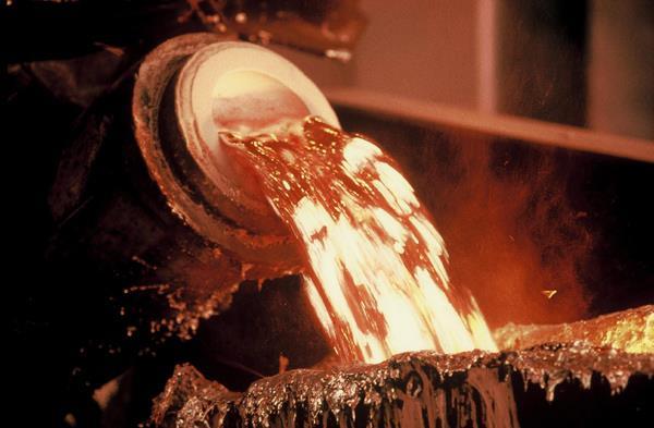 Smelting crushed ore is melted at