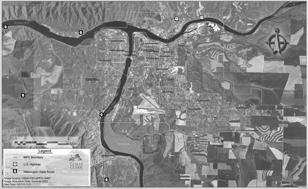 4. Lewis-Clark Valley MPO (LCVMPO) Major city: Asotin, Washington. Area: 43 sq mi (Figure 2.7). Population: 50,856. Website: http://lewisclarkmpo.