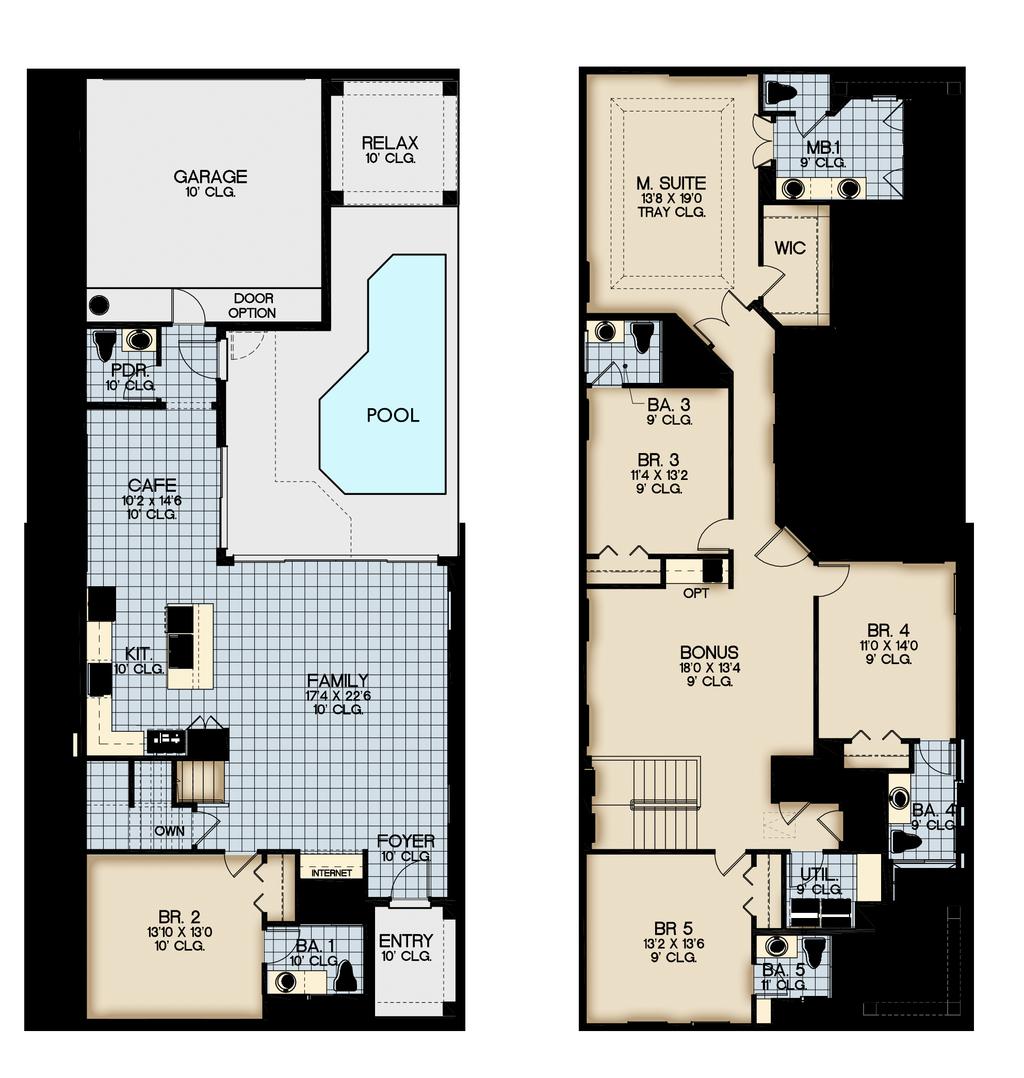 1,788 sq. ft. 1257 sq. ft. 406 sq. ft. Entry 58 sq. ft. Lanai 169 sq. ft. Total Under Roof 3,678 sq. ft. Floridian Patriots Landing at Reunion resort and Club Upper Living Grande Series Floridian Lower Living 5 BED 5.