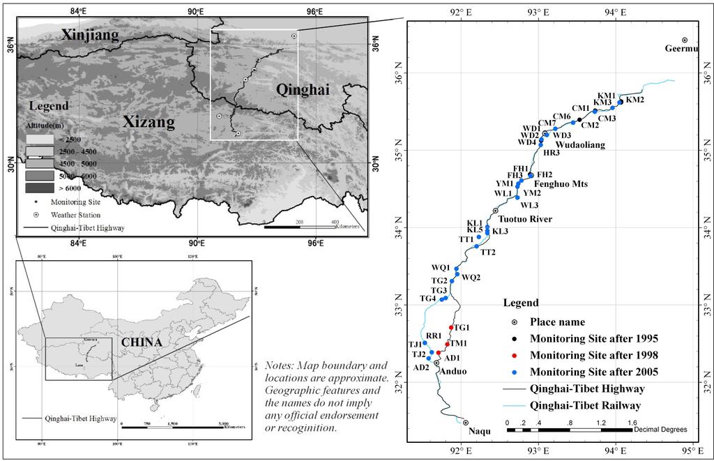 Q. Wu et al.: Thermal state of the active layer and permafrost 609 Fig. 1. Monitoring network along the Qinghai-Xizang (Tibet) Railway and Highway.