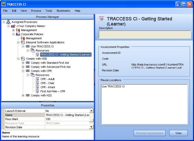 Create the URL Resources using the following structure: In Interpret Software Applications Sub Process/ Use TRACCESS CI Task Name: TRACCESS CI Task URL: http://help.traccessci.com/8.
