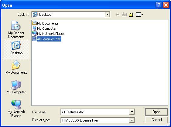 Standard Open dialog 4. Navigate to the *.dat file which has been provided by TTG Systems, and click Open.