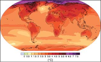 Figure SPM.6. Projected surface temperature changes for the late 21 st century (2090-2099). The map shows the multi-aogcm average projection for the A1B SRES scenario.