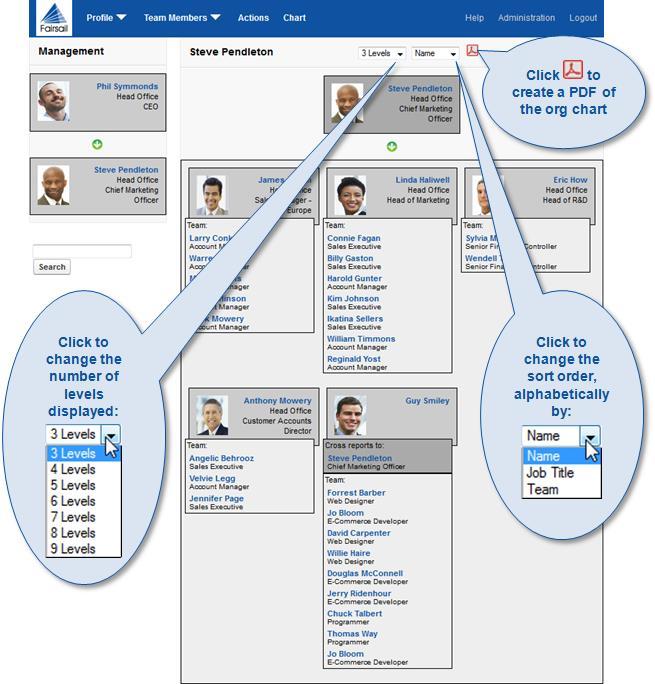 Maintaining Team Member Records Team Member Detail Buttons Use the links in the chart to change the focus of the chart to the selected Team Member.