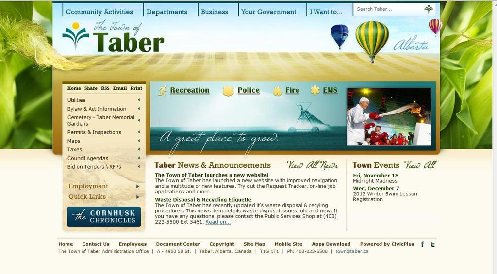 Fresh Town of Taber Website Breaks New Ground The Town of Taber has launched a new website with improved navigation and a multitude