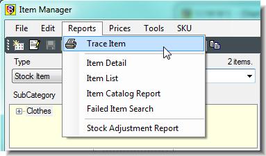 2. On the Reports menu, click Trace Item. Figure 45: Item Manager the Reports menu The Item Reports Generator opens. 3. Under Location Filters, choose the location to search. 4. To filter your search by date, clear the No Date Filtering check box, and then set the initial and final date for your search.