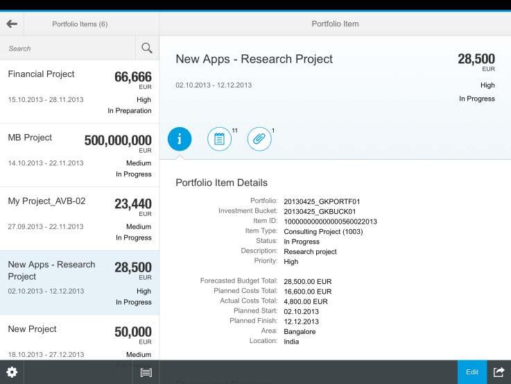 SAP Fiori for program manager Change Portfolio Items It enables program managers to change basic data, post notes, and view documents of portfolio items, and allows the changing of tasks anytime,