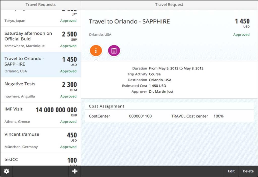 SAP Fiori for employee My Travel Requests Brings the power of the SAP Travel Management application to your desktop as well as mobile devices, enabling business travelers to quickly and easily manage