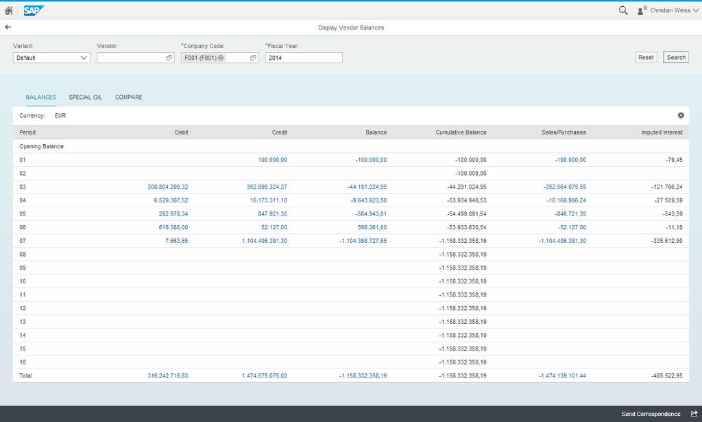 SAP Fiori for accounts payable accountant Display Vendor Balances With the transactional app Display Vendor Balances, you can see debits, credits, and balances by company code, fiscal year, and