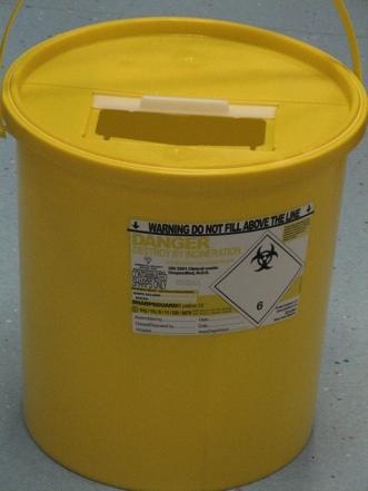 If you need to discard prescription drugs or containers etc that contain traces of prescription drugs then these are discarded in yellow incinerator bins with yellow lids and handles.